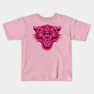 oldschool tattoo style pink panther head Kids T-Shirt